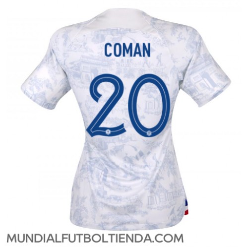 Camiseta Francia Kingsley Coman #20 Segunda Equipación Replica Mundial 2022 para mujer mangas cortas